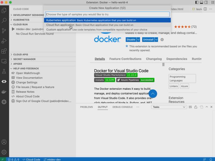 Screenshot showing a Visual Studio Code interface with the Docker extension page open, indicating version 1.22.0 with 16.02M installs and a successful Azure Pipelines tag.