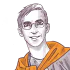 Illustration of a smiling person with glasses wearing a hoodie.