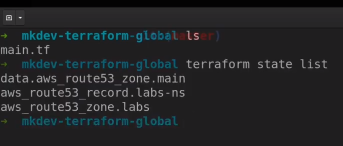 A screenshot of a computer terminal with text indicating commands related to Terraform, an infrastructure as code tool, primarily showing interactions with AWS Route53 service.