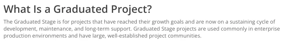 Text explaining the concept of a 'Graduated Project,' indicating it is a project that has achieved growth goals and is in a sustainable cycle of development, maintenance, and support.