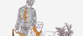 Illustration of two stylized people, one sitting and working on a laptop wearing a scarf, the other standing with a hand on the seated person's shoulder, next to a potted plant.