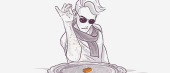 Stylized illustration of a cool person with sunglasses making an "OK" sign with their hand, wearing a scarf, with a small splash and orange fish on a puddle in front of them.