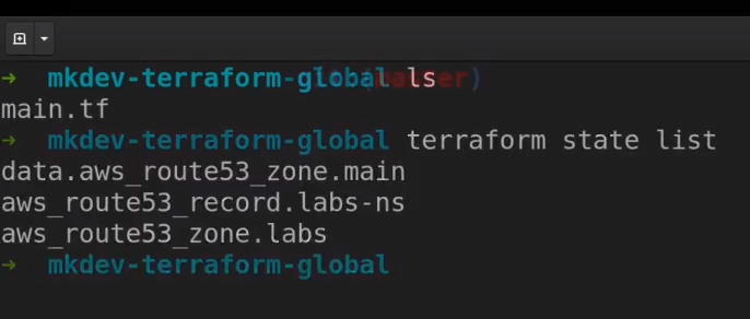 A screenshot of a computer terminal with text indicating commands related to Terraform, an infrastructure as code tool, primarily showing interactions with AWS Route53 service.