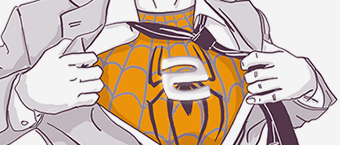 Illustration of a person pulling open their shirt to reveal a superhero costume underneath, reminiscent of a classic superhero pose.