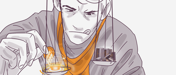 Illustration of a focused man in a hoodie working on an electronic device with a soldering iron.