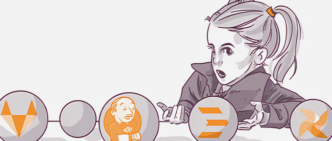 Illustration of a person looking at a lineup of stylized coins representing various cryptocurrencies, with curious and attentive expression.