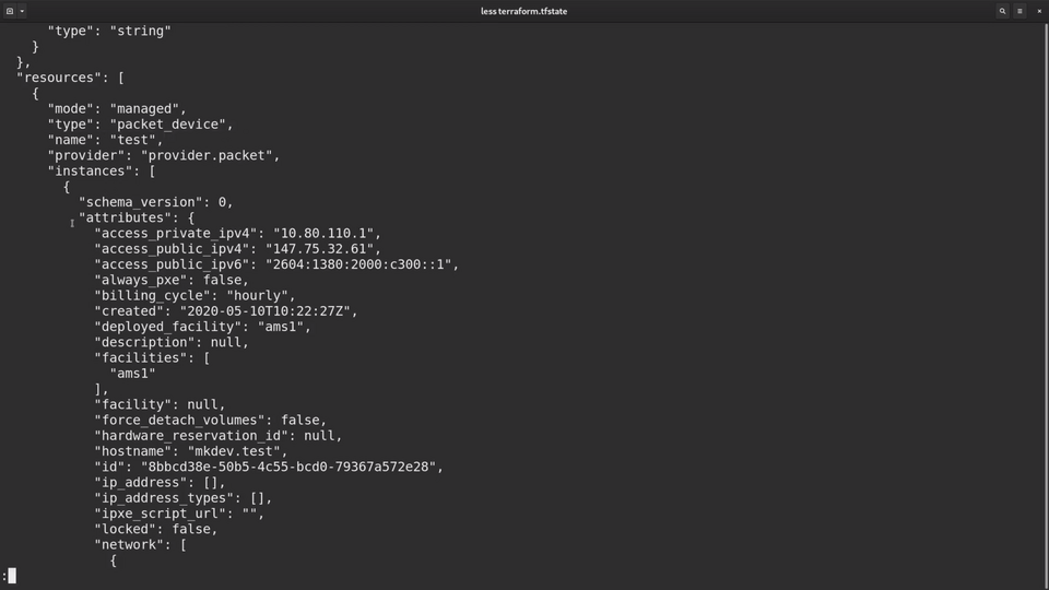 A computer screen displaying a JSON configuration file in a text editor, showing various parameters and values related to a network device or service setup.