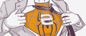 Illustration of a person pulling open their shirt to reveal a superhero costume underneath, reminiscent of a classic superhero pose.