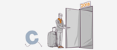 Illustration of a person with luggage looking at an open door with "2018" written above, suggesting a metaphorical journey into the year 2018.