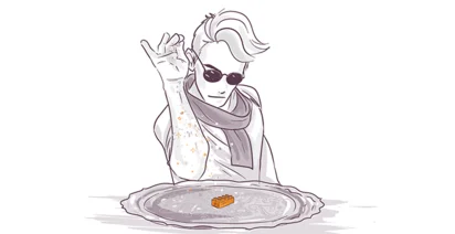 Illustration of a stylish person in sunglasses sprinkling toppings onto a waffle on his plate.