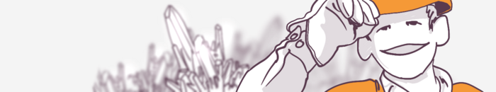 Illustration of a smiling person saluting with a construction site background.
