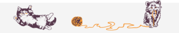 Illustration of two playful cats with a ball of yarn; one cat lies on its back while the other stands with yarn trailing between them.