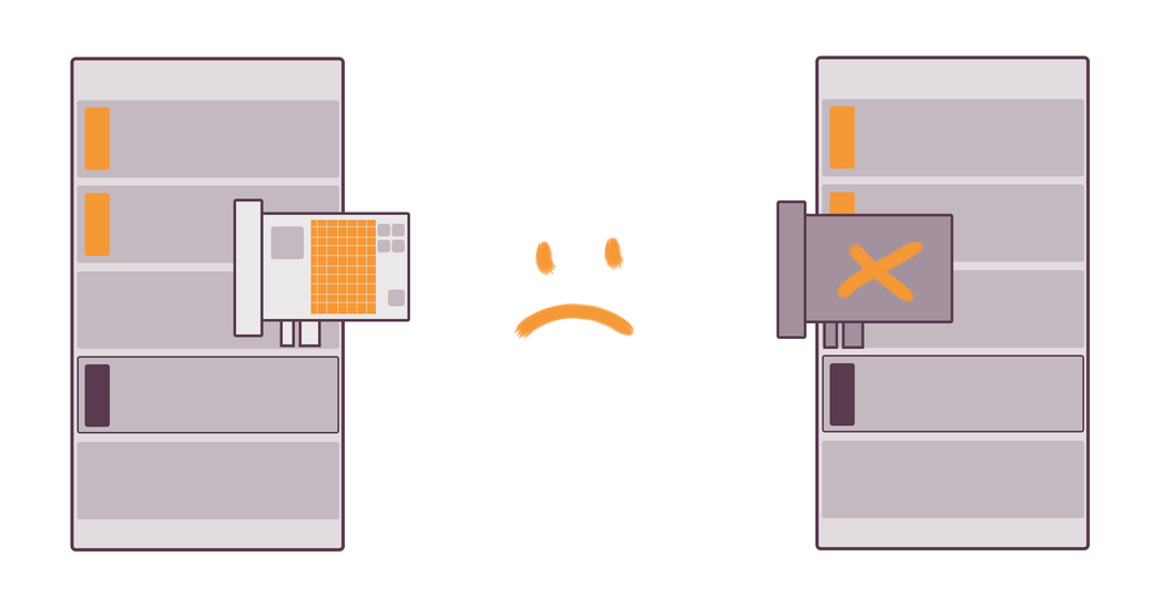 Illustration of two anthropomorphized refrigerators facing each other; the left one appears functional with a smile, while the right one has a cross symbol and a frown, suggesting it's broken.