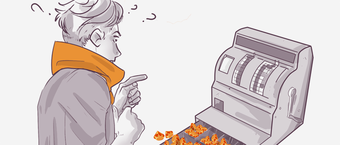 Illustration of a person looking in surprise at a broken slot machine spilling out an abundance of coins.